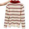 Autumn and Winter New Lapel Striped Knitted Sweater Lace Splicing Long-sleeved Women's Sweater