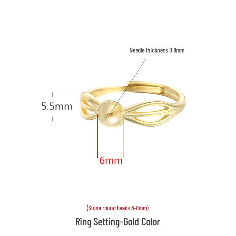 

DIY Pearl Ring Mount - 925 Sterling Silver, Gold-Plated Inlaid Amber Bead, Women s Blank Ring Setting Adjustable open ring