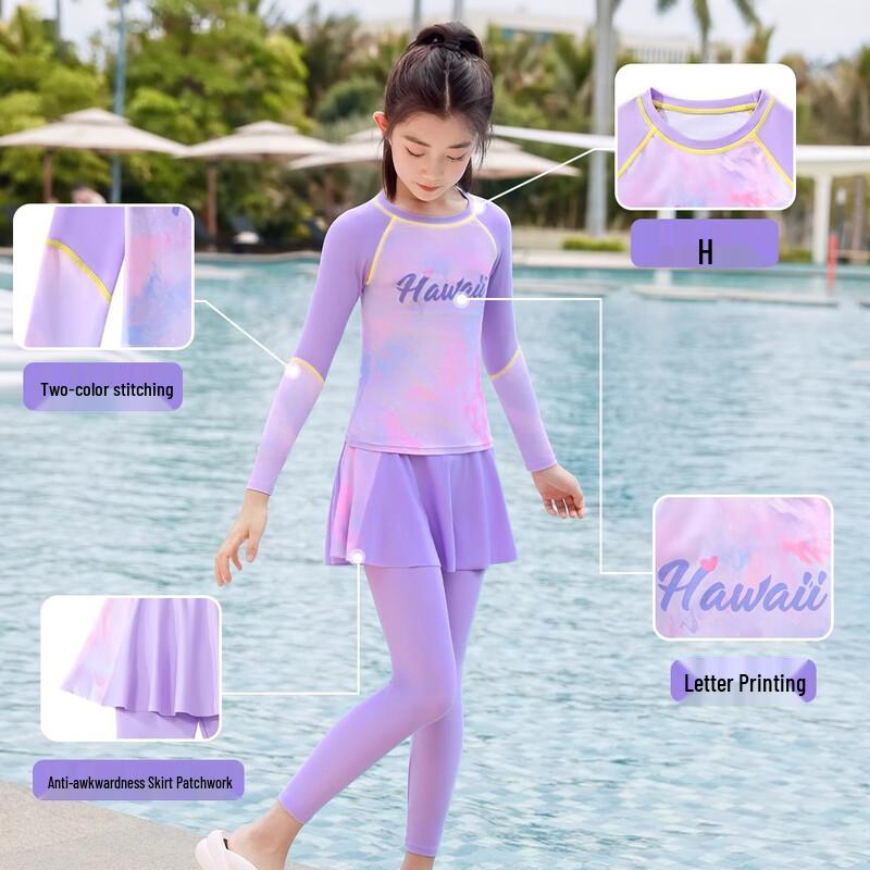 Девочки Youyou Комплект из купальника с длинным рукавом и разрезом 35486 4XL
