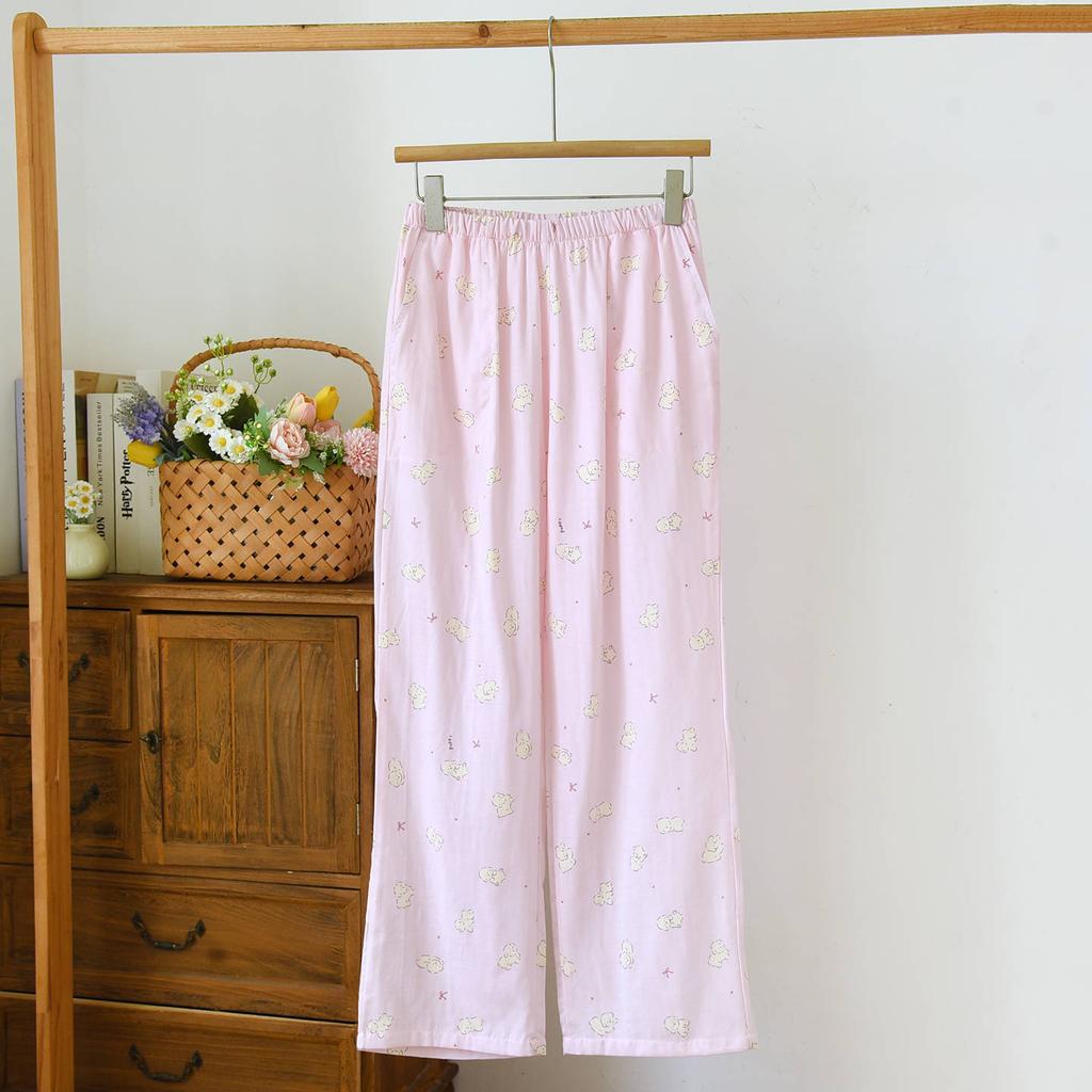 2026 Nya Vår och Höst Dam Pyjamasbyxor 100% Bomull Flerfärgade Mönstrade Byxor Casual Lösa Stora Hembyxor underdelar