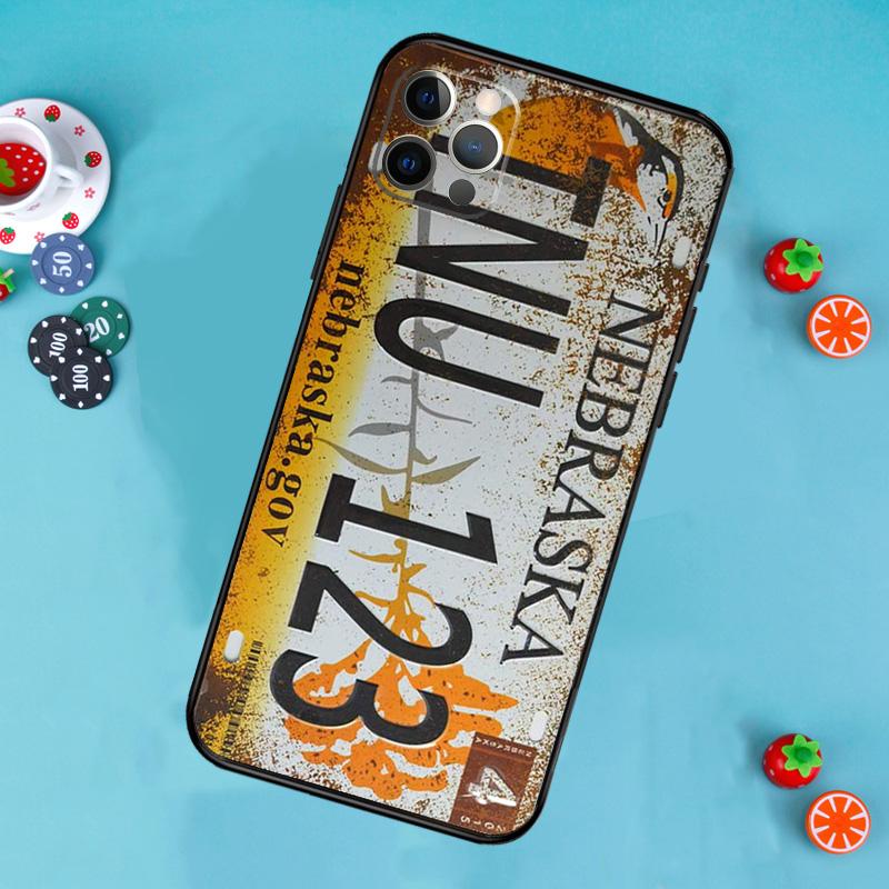 Retro Funny License Plate Phone Case For iPhone 17 Air 14 16 15 11 12 13 Pro Max 12 13 Mini 15 16 Plus 16e Cover Funda