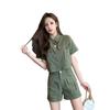 Stylish Two-Piece Women's Suit: European Summer Cotton Shirt & Wide-Leg Shorts