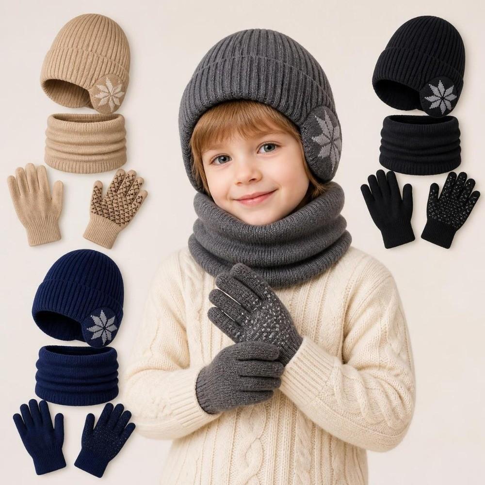 Set 3 Piese Căciulă Caldă de Iarnă Set Fular Mănuși Set Accesorii de Iarnă Căptușite cu Lână Copii