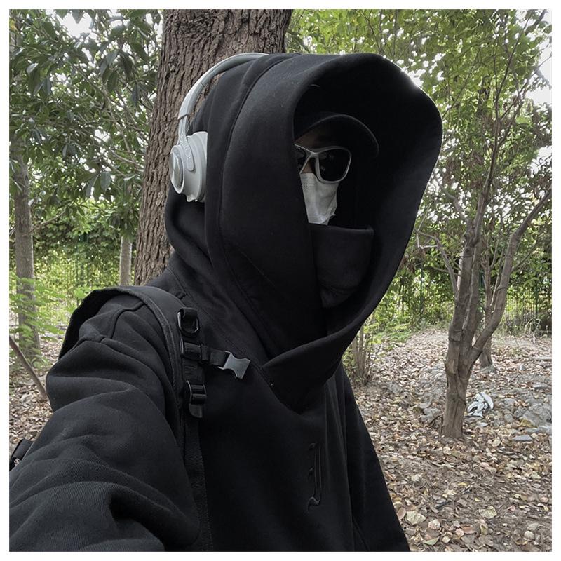 Men's High-Neck Embroidered Hoodie: Socially Anxious Ninja Style for Autumn/Winter
