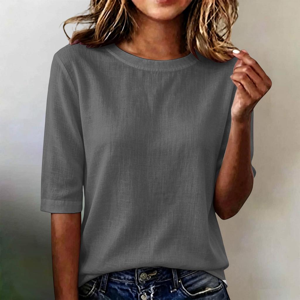 Women Short Sleeve Crew Neck Loose Fit Lightweight Casual Top Comfortable Basic Pullover Blouse for Daily Wear