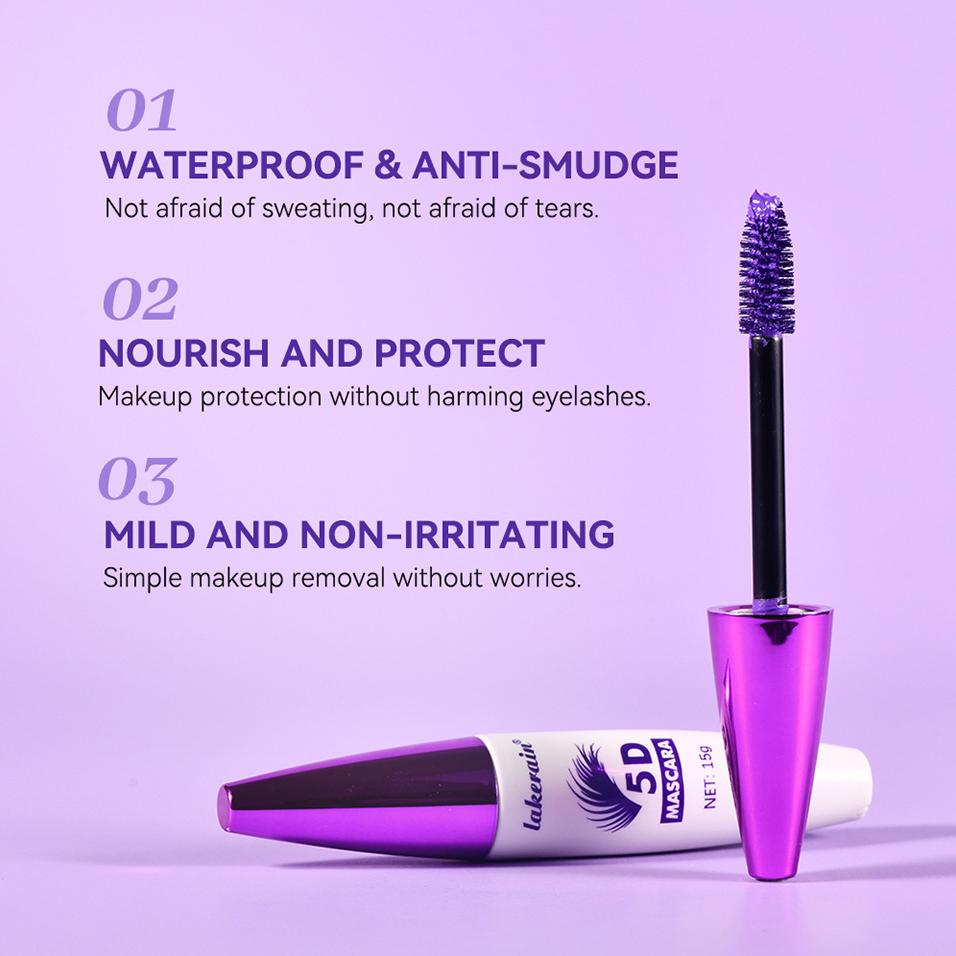 5D Wasserdichte Farbige Mascara - Volumenverleihend, Verlängernd, Wischfest, Lebendige Farben Schwarze Mascara Wasserdichte Mascara Augen-Make-up