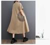 Loose Plus Print Medium Long Artistic Retro Short Sleeved Shirt Dress