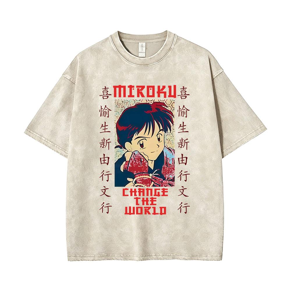 T-shirt Vintage Lavata Anime Inuyasha Sesshomaru Merch Uomo Donna Casual Oversize T-shirt Uomo Divertenti Cartoni Animati Harajuku T-shirt