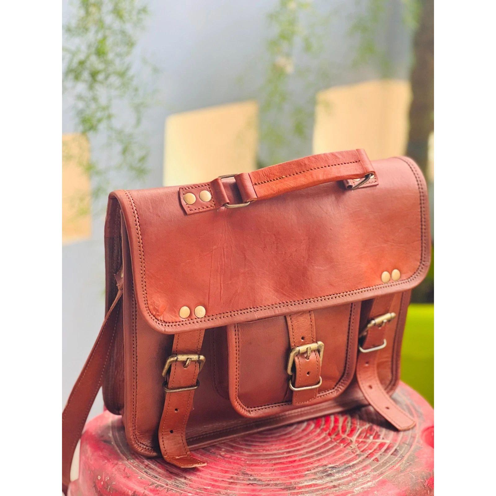 

Сумка-мессенджер через плечо из натуральной козьей кожи винтажного коричневого цвета для ноутбука, портфель 11 x 9 x 3 in