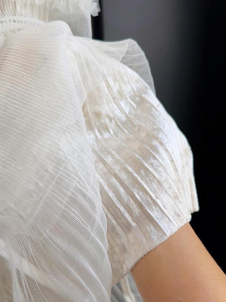 Velvet Mesh Patchwork A-Line Skirt - Women's Mid-Length Pleated Fairy Skirt, Autumn/Winter 2025.