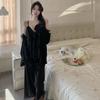 New autumn and winter golden velvet pajamas women's sexy embroidery suspenders pure desire French loungewear three-piece set with chest pad