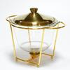 Chaffing Dish Golden Rectangular Three-Grid Glass Dining Stove Glass Heating Container Restaurant Buffet Stove