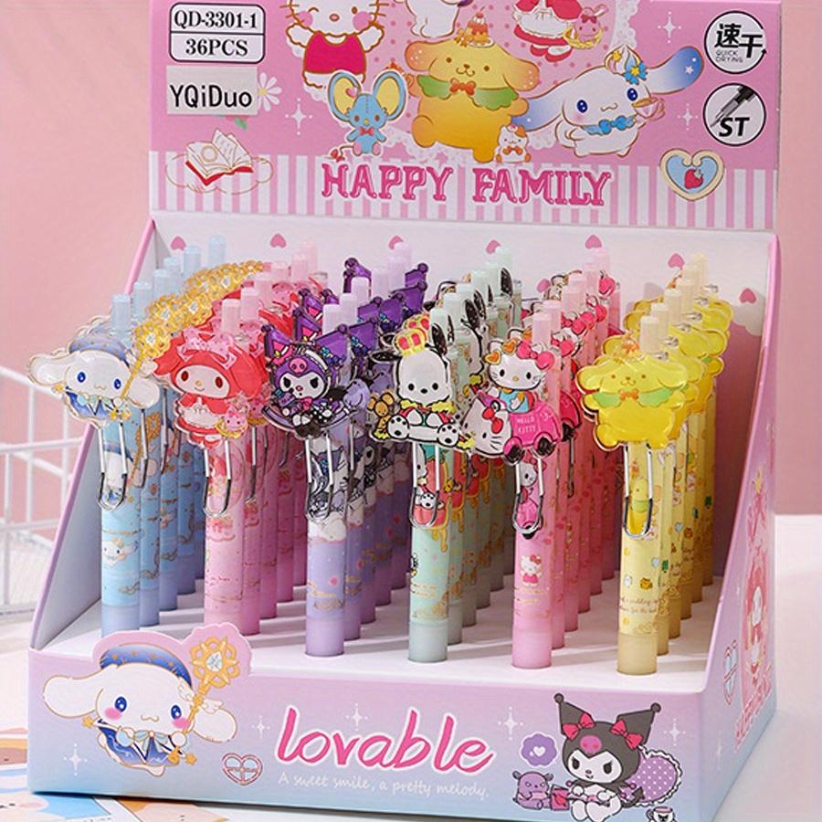 36Pcs HelloKitty Sanrio Cartoon Happy Family Acrylic Patch Press ST Head Quick Dry Neutral Pen Girl High Appearance Signing Pen 0.5mm Black, My Melody