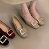 2025 Spring and Autumn New Metal Square Buckle Light Mouth Single Shoes Women's Thick Heel Square Head Mary Jane Shoes Commuter Shoes Fashion Shoes
