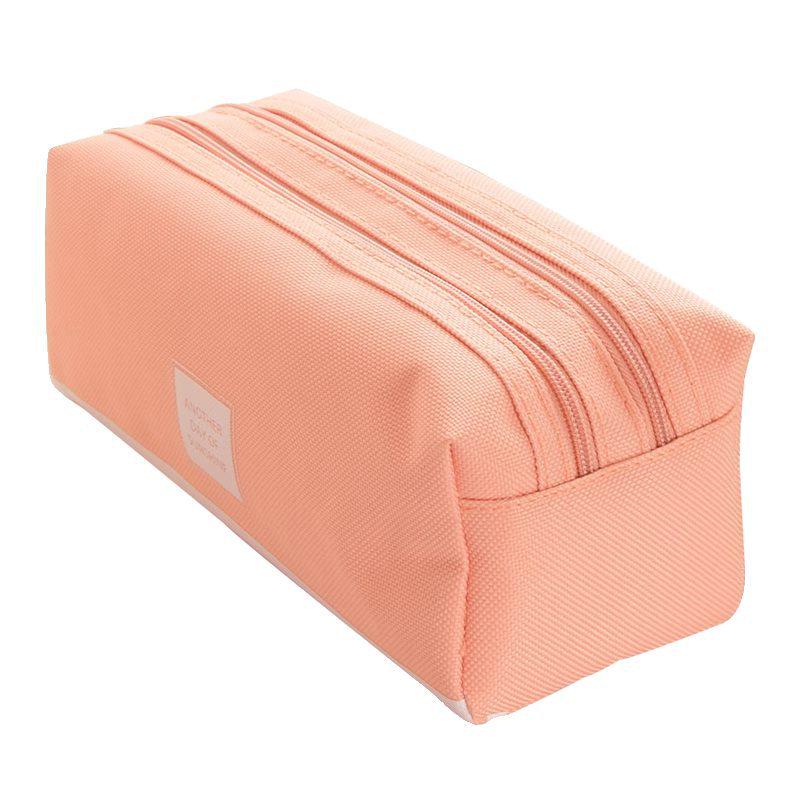 Ins Style Double Layer Canvas Pencil Case for Students - Simple, Creative Design with Zippers