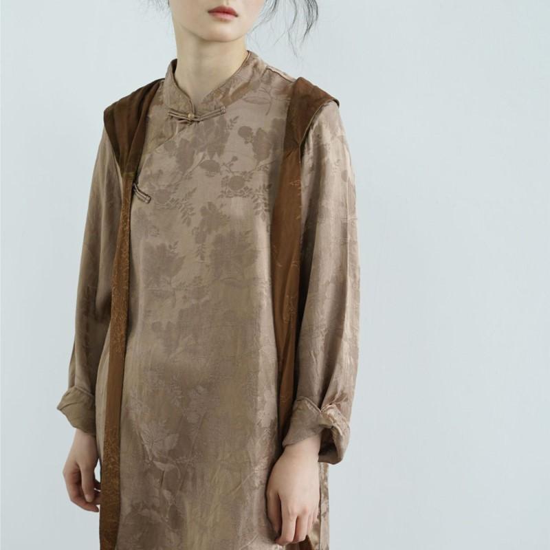 Johnature Women Vintage Stand Long Sleeve Dresses Chinese Style Button Jacquard A-Line Summer High Quality Dress