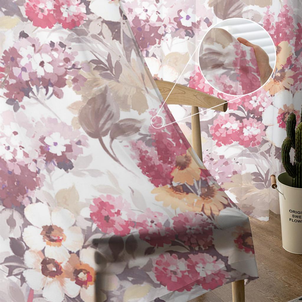Spring Texture Watercolor Flower Hydrangea Tulle Curtains For Living Room Kitchen Sheer Voile Curtain Bedroom Window Panels