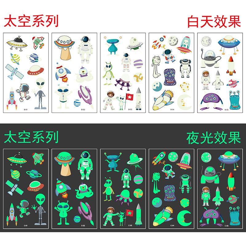 5/10Sheets Luminous Tattoo Anime Stickers Toy Children Body Art Temporary Fake Tattoos Waterproof Cartoon Unicorn Animal Mermaid