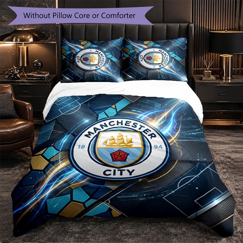 Set Lenzuola Manchester City Modello 3 Pezzi Morbida Copripiumino in Microfibra con Federe per Camera da Letto