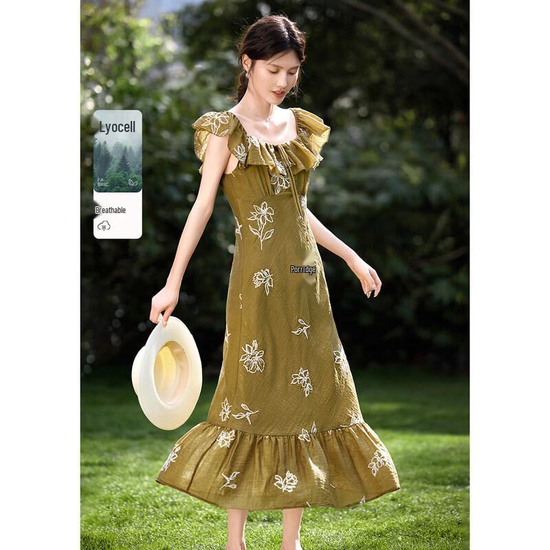 XWI French Elegant Embroidered Ruffled Collar A-Line Dress XL