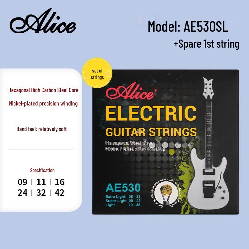 

Alice AE530 Nickel-Plated Electric Guitar Strings Set, 09-42 & 10-46, Pack of 6 09-42