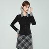Cardigan a righe con revers nero T-shirt da donna autunno e inverno ispessito finto due pezzi top interno smerigliato