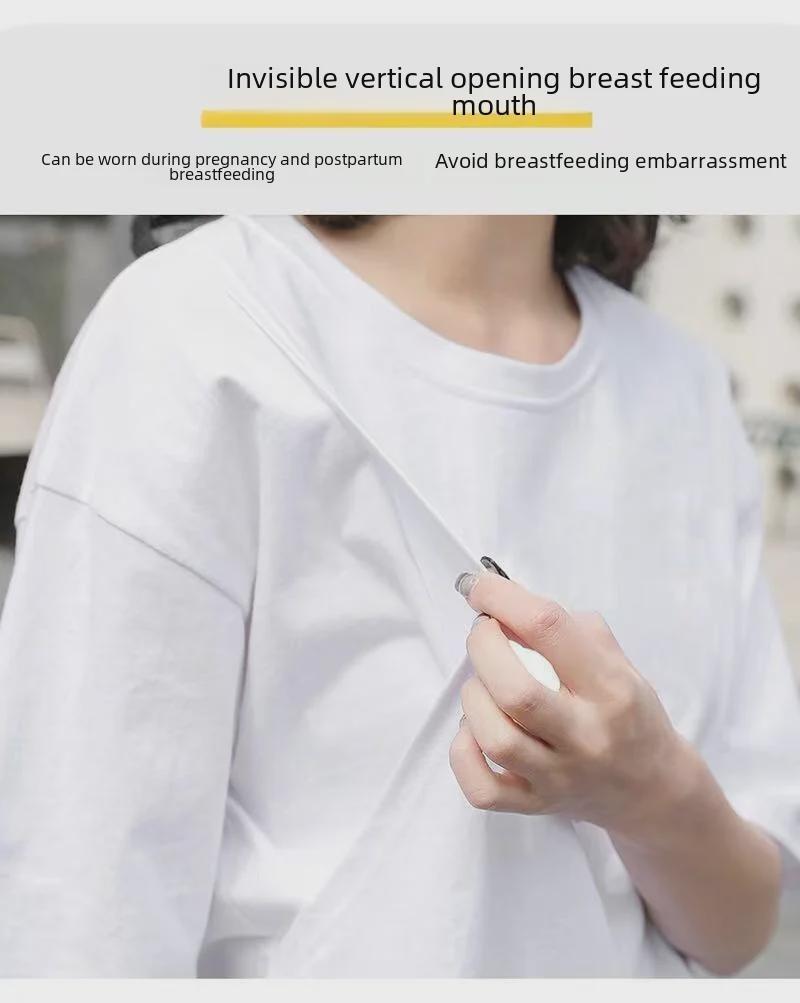 Summer Short-Sleeved T-Shirt for Breastfeeding: Loose, Versatile Korean Style for Trendy Moms