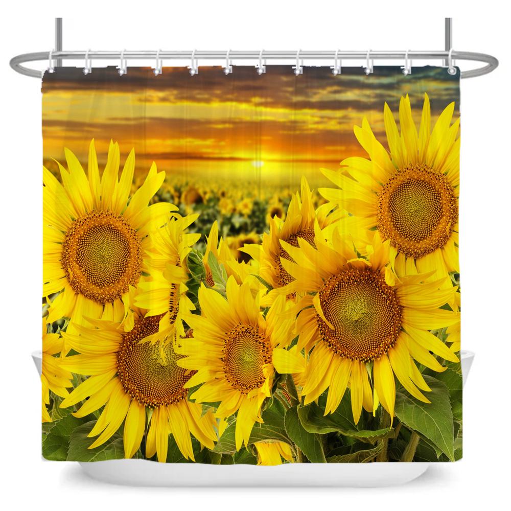 Natural Flowers Butterfly Shower Curtain Morden Art Floral Girl Waterproof Fabric Bathroom Curtain Room Decor Curtain With Hooks