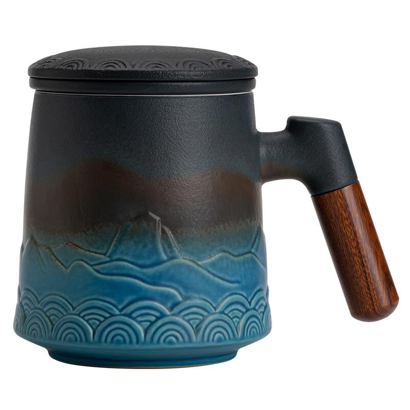 OLOEY Ceramic Mug with Wooden Handle and Lid