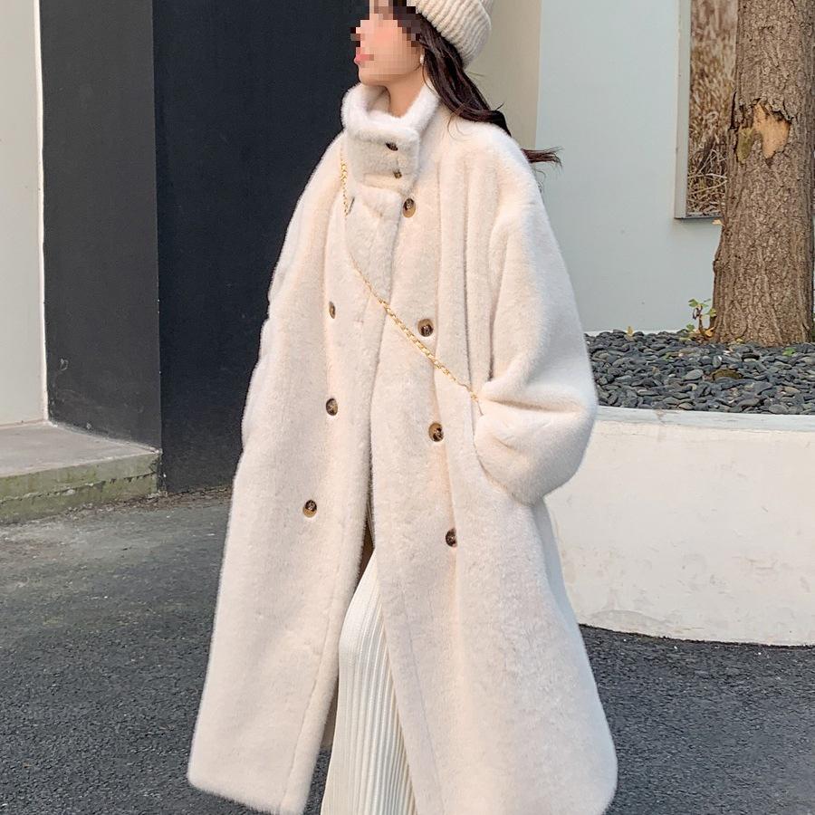 

Plus Size Faux Mink Fur Double-Breasted Long Winter Coat Large