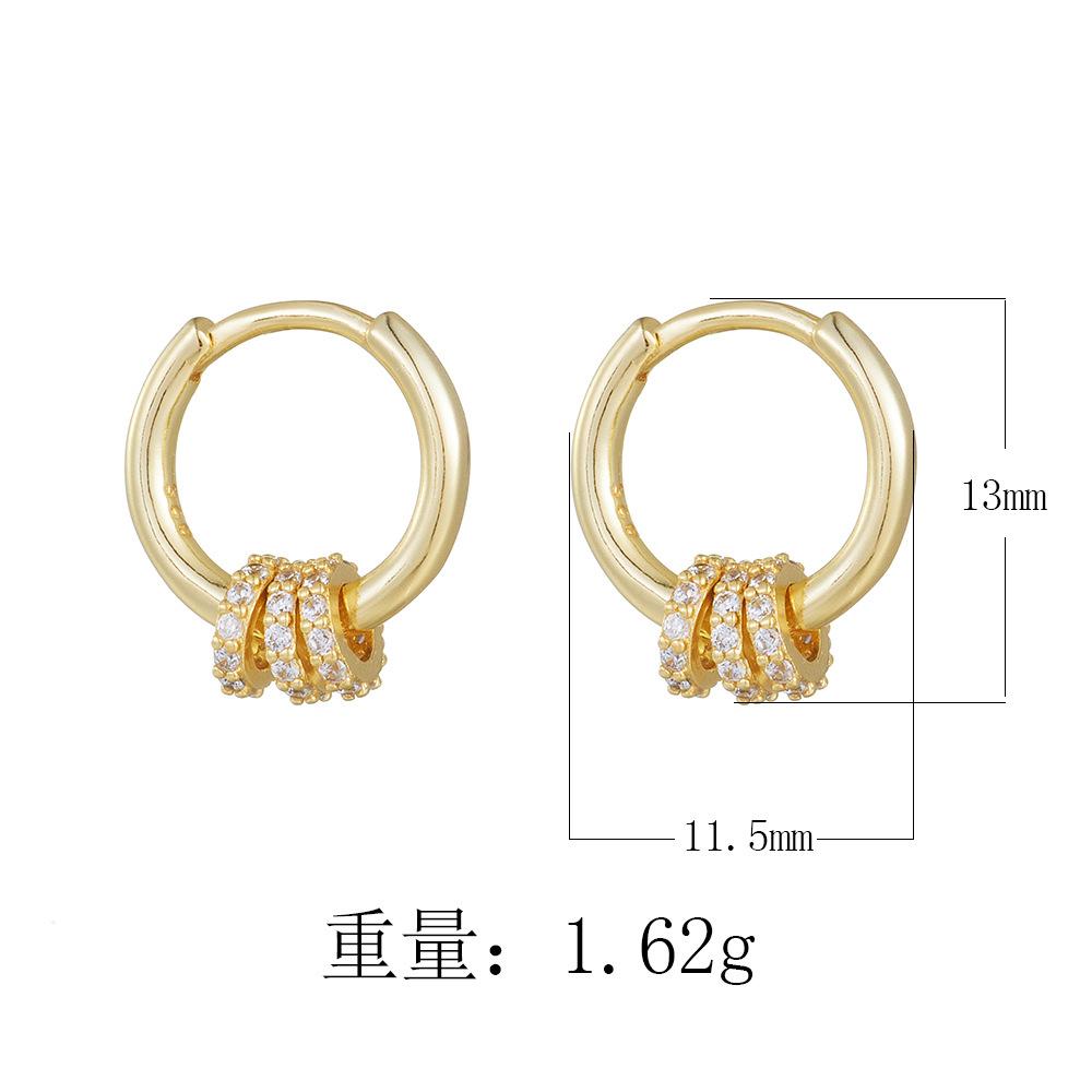 Mini Bead Zircon Ear Buckle Earrings S925 Sterling Silver 14K Gold Plated Three Circle Charms Zirconia Tiny Hoop Earrings Women