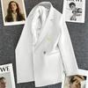 Women's Notched Collar Long Sleeve Blazer Loose Fit Casual Office Jacket Solid Color Single Breasted Pocket Outerwear