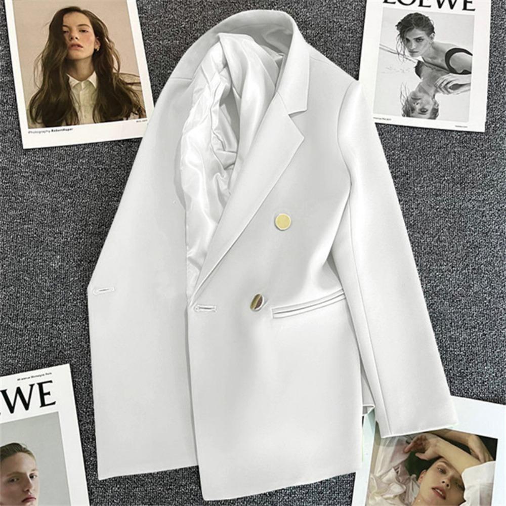 Women's Notched Collar Long Sleeve Blazer Loose Fit Casual Office Jacket Solid Color Single Breasted Pocket Outerwear