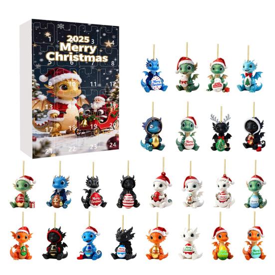 2025 Christmas Dragon Advent Calendar 24-Day Countdown Box with Baby Dragon Ornaments Multifunctional Decoration for Festive Tree Decor