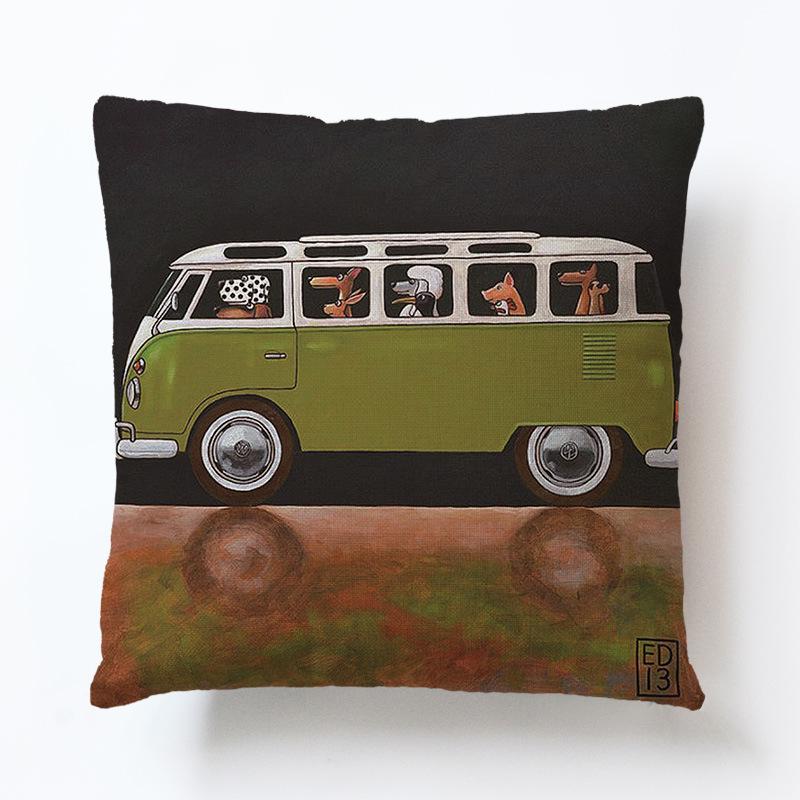 45x45cm Linen Pillow Decorative Linen Cushion Cover Cartoon Vintage Car Pillow Case