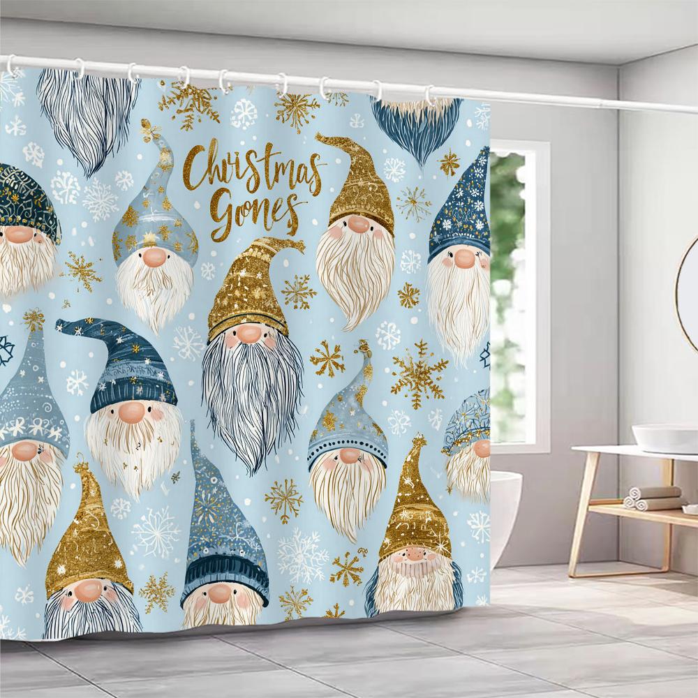 Christmas Shower Curtain Print Elf, Santa Claus Shower Partition Hanging Curtain with Hooks Multiple Sizes Machine Washable