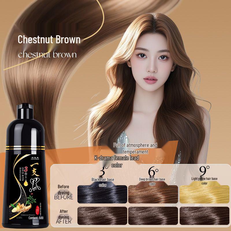 Black Plant-Based 3-in-1 Hair Dye: Wash-Condition-Dye, Gentle Ammonia-Free, No Bleach Needed, DIY Gray Coverage at Home.