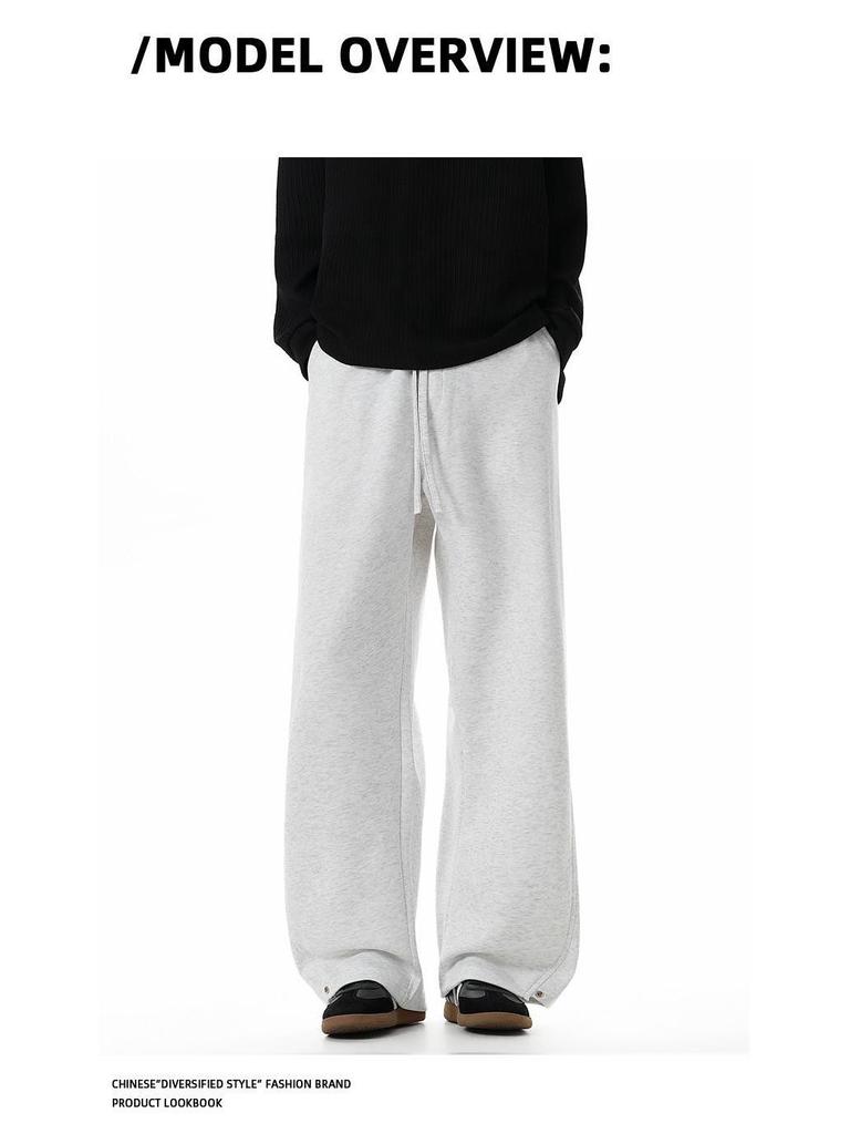 Men's Hong Kong Style Loose Knit Sweatpants: Casual Straight Leg Drawstring, Floor Length, Wide Leg, for Spring and Autumn