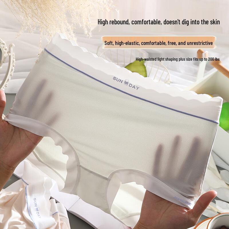 LANGSHA Women's Plus Size Ice Silk High-Waist Tummy Control Briefs (3-Pack)