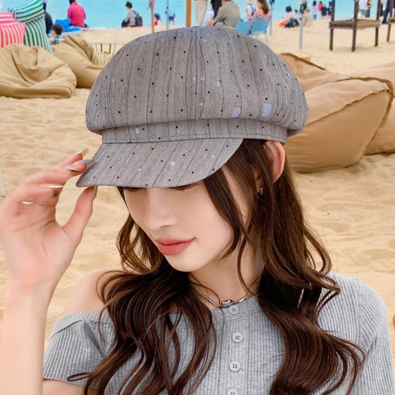 Hat Female High-End Sense Hole Solid Color Versatile Octagonal Hat Literary Retro Casual Newsboy Hat