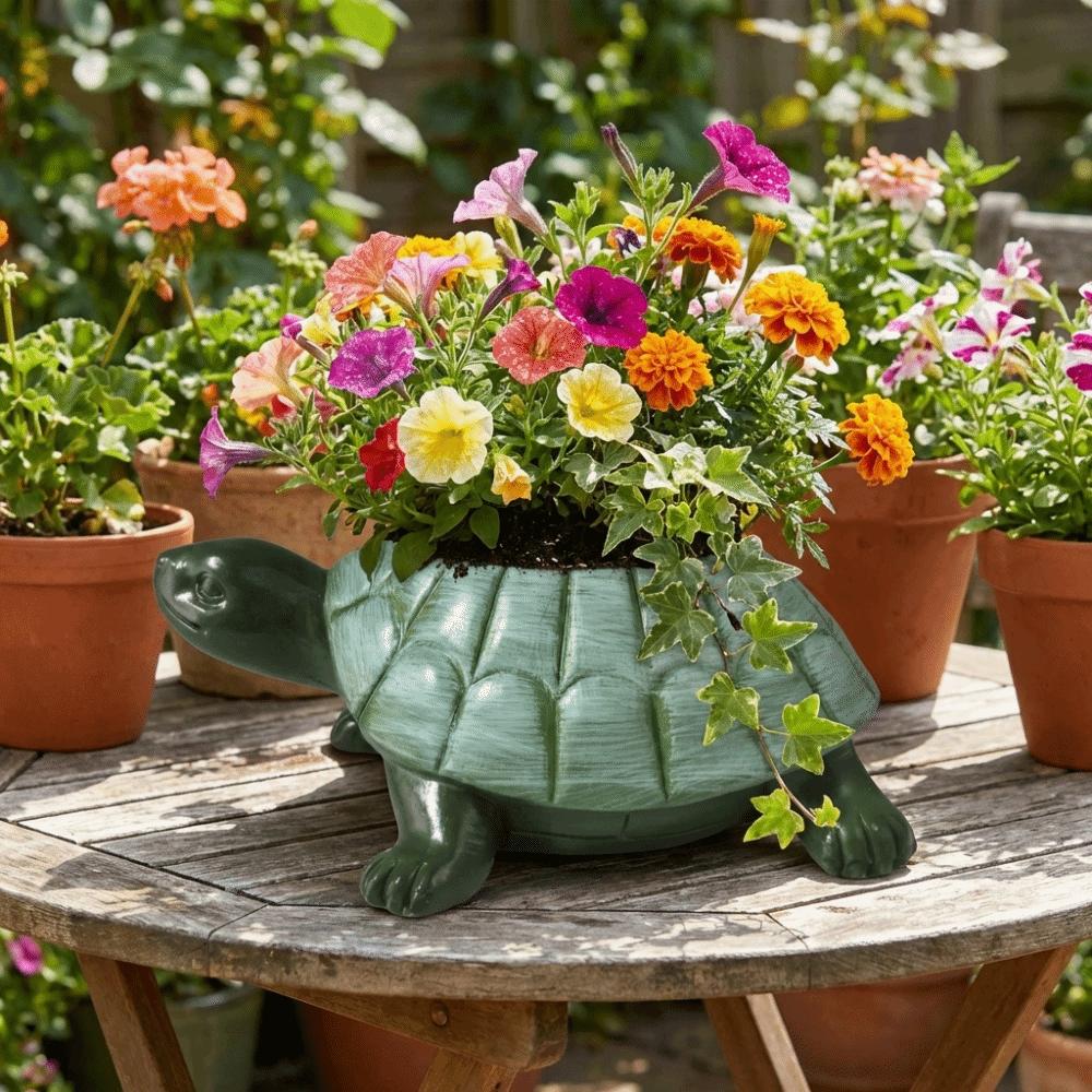 Decorative Turtle Planter Statue Rustic Style Animal Sculpture Succulent Pot  Outdoor Decoration