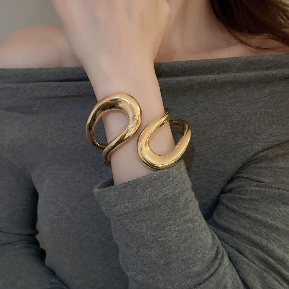 Metal Zinc Zinc Alloy Cuff Bangles Hollow Cross Exaggerated Bracelet Wide Irregular Open Bangle  Women