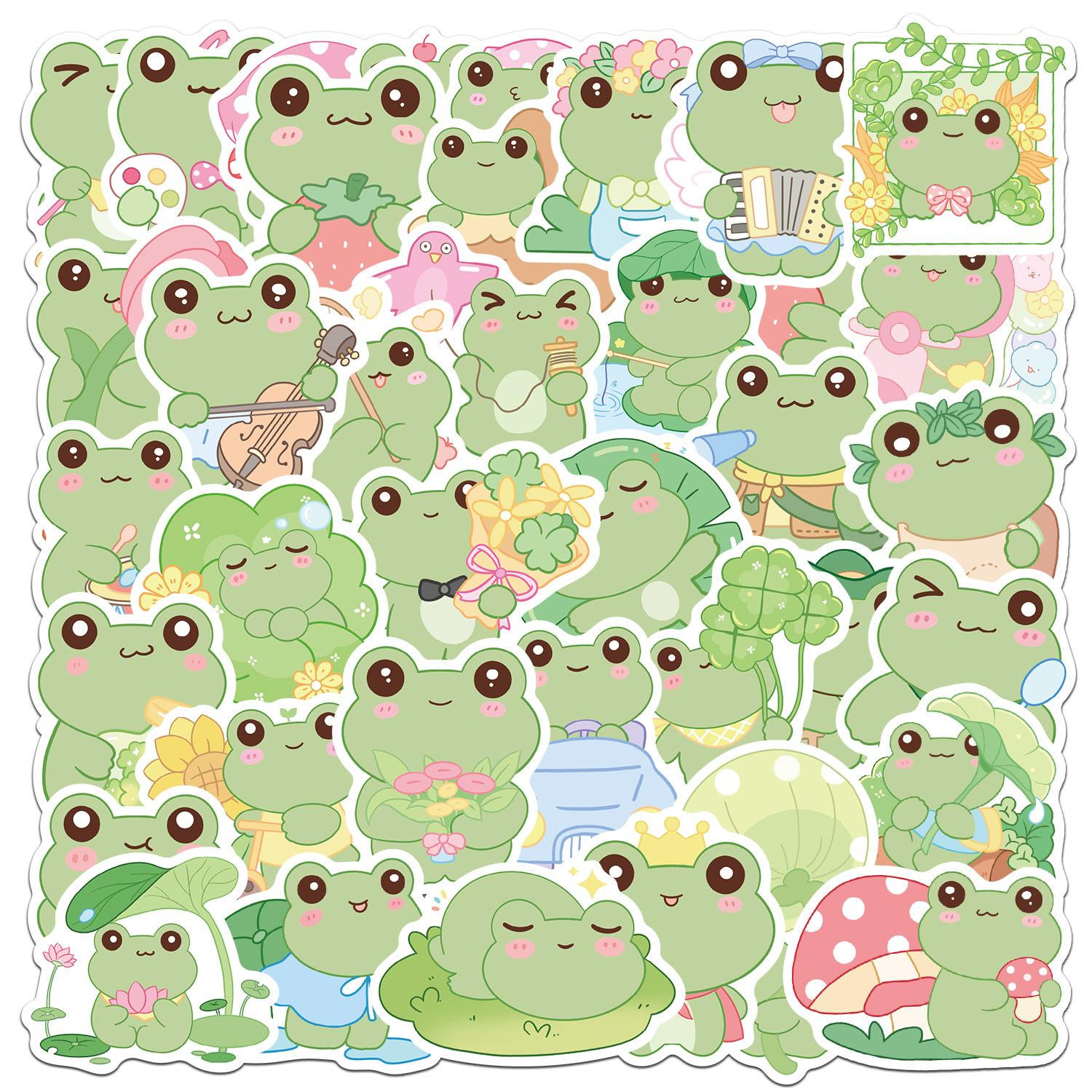 Wipon 50 Cartoon Vibrant Frog Doodle Stickers Decorative Guitar Notebook Suitcase Diy Waterproof
