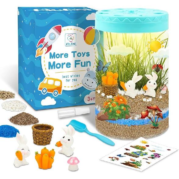 Easter Light Up Bunny Terrarium Kit for Kids,Rabbit Gardening Kit for Boys Girls,DIY Creative STEM Science Kits Educational Toy, Arts Crafts Rabbit