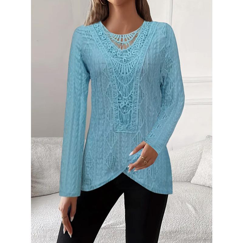 Women's Fashionable Casual Spring-autumn Long-sleeved Round-neck Blouse Shirt