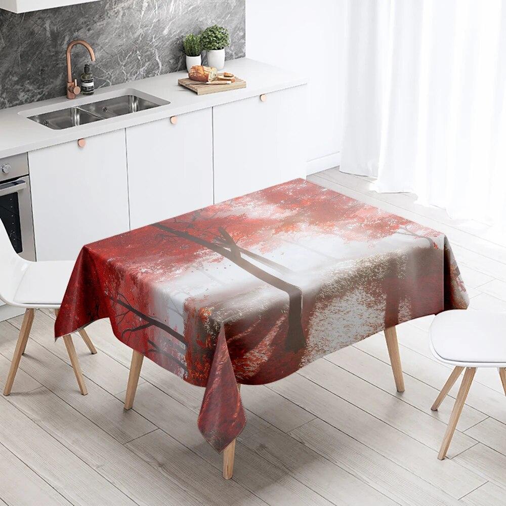 Tischdecke mit rotem Ahornblatt, für Camping und Partys, schmutzabweisend, wasserdicht, rechteckig, für Küche, Esstisch, Heimdekoration