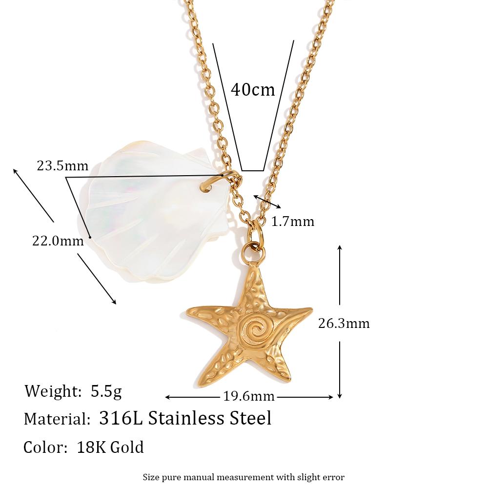 

MamacitaSlay Sea Series Turtle Dolphin Conch Sea Star Pendant Scallop Natural Shell Necklace Stainless steel jewelry woman 40cm