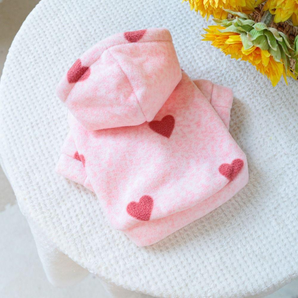 Super Soft Pink Heart Hooded Pet Sweatshirt Cute Dog Hooded Jacket  Cold Weather