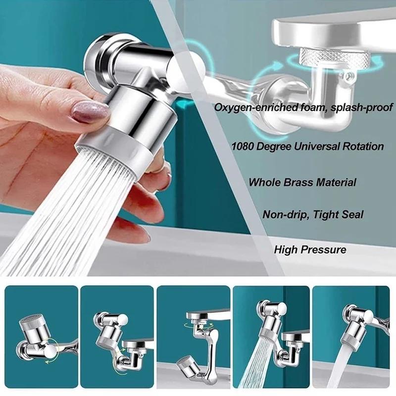 1080 ° Rotatable Extension Faucet Sprayer Head Water Tap Nozzle Universal Bathroom Tap Extend Adapter Aerator 2 Spray Modes