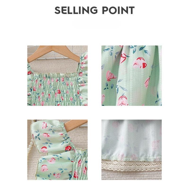 Moda Dziewczęca Zestaw Spódnicy z Nadrukiem Kwiatowym Lato Dziecięcy Słodki Zielony Spódnica Kaskadowa Zestaw Dwuczęściowy